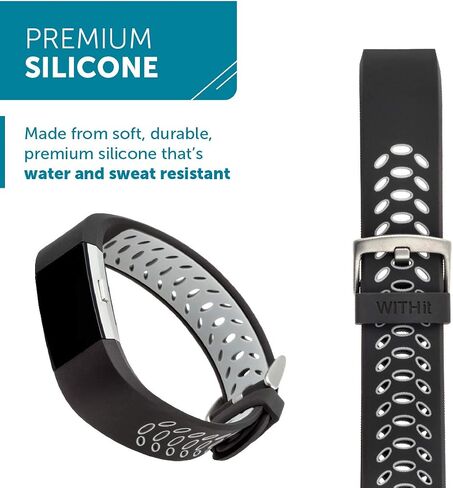 WITHit French Bull Silicone Replacement Band for Fitbit Charge 2, Blue Ziggy – Secure, Adjustable Stainless-Steel Buckle Closure, Fitbit Watch Band Replacement, Sweat-Resistant, Fits Most Wrists in Saudi Arabia