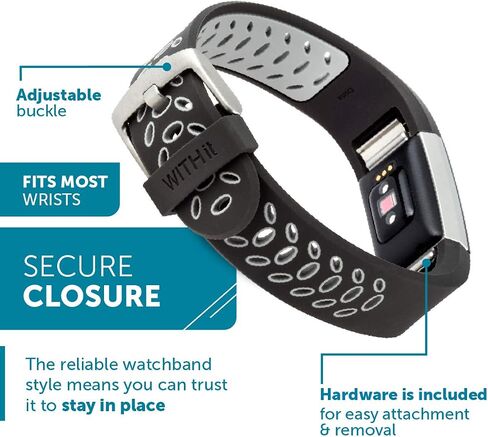 WITHit French Bull Silicone Replacement Band for Fitbit Charge 2, Blue Ziggy – Secure, Adjustable Stainless-Steel Buckle Closure, Fitbit Watch Band Replacement, Sweat-Resistant, Fits Most Wrists in Saudi Arabia
