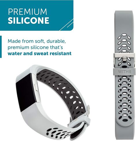 WITHit French Bull Silicone Replacement Band for Fitbit Charge 2, Blue Ziggy – Secure, Adjustable Stainless-Steel Buckle Closure, Fitbit Watch Band Replacement, Sweat-Resistant, Fits Most Wrists in Saudi Arabia