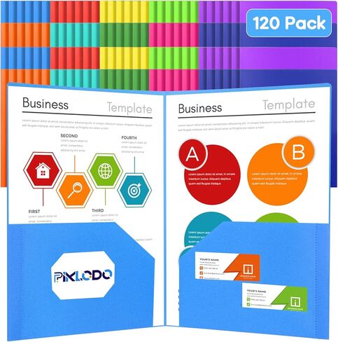 120 عبوة من مجلدين بلاستيكيين للجيب، 10 ألوان مجلدات جيبين، مجلدات بلاستيكية شديدة التحمل مع جيوب وحامل بطاقات، مجلد ملفات جيب متعدد الألوان بحجم حرف للمدرسة والمكتب والمنزل in Kuwait