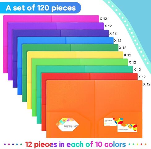 120 عبوة من مجلدين بلاستيكيين للجيب، 10 ألوان مجلدات جيبين، مجلدات بلاستيكية شديدة التحمل مع جيوب وحامل بطاقات، مجلد ملفات جيب متعدد الألوان بحجم حرف للمدرسة والمكتب والمنزل in Kuwait
