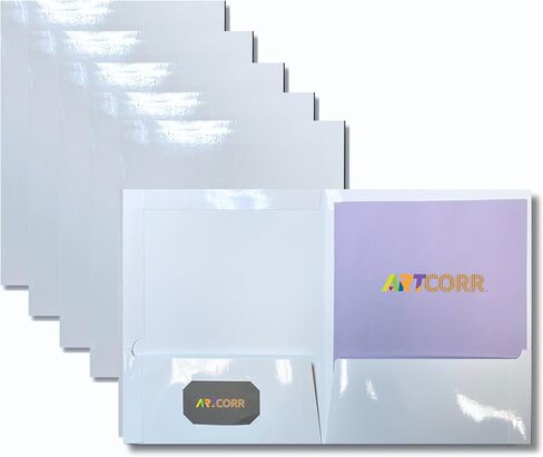 ARTCORR Glossy Laminated Paper Folders, Letter Size – 6 Count – Reinforced Pocket Folder – Heavy Duty – Made in USA in Saudi Arabia