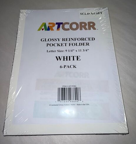 ARTCORR Glossy Laminated Paper Folders, Letter Size – 6 Count – Reinforced Pocket Folder – Heavy Duty – Made in USA in Saudi Arabia