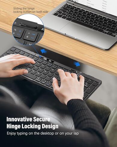 Foldable Keyboard and Mouse Combo, Travel Bluetooth Folding Keyboard Mouse, Hinge Locking Battery Level Display, Wireless Portable Keyboard with Aluminum Alloy Base for Laptop iPad Tablets Mac in Kuwait