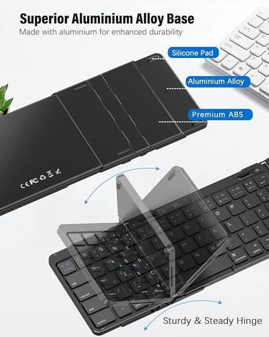 Foldable Keyboard and Mouse Combo, Travel Bluetooth Folding Keyboard Mouse, Hinge Locking Battery Level Display, Wireless Portable Keyboard with Aluminum Alloy Base for Laptop iPad Tablets Mac in Kuwait