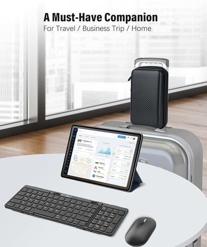 Foldable Keyboard and Mouse Combo, Travel Bluetooth Folding Keyboard Mouse, Hinge Locking Battery Level Display, Wireless Portable Keyboard with Aluminum Alloy Base for Laptop iPad Tablets Mac in Kuwait