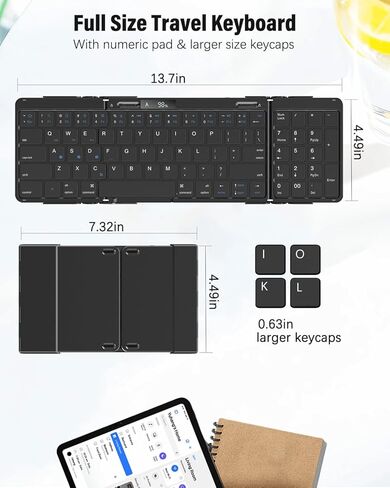 Foldable Keyboard and Mouse Combo, Travel Bluetooth Folding Keyboard Mouse, Hinge Locking Battery Level Display, Wireless Portable Keyboard with Aluminum Alloy Base for Laptop iPad Tablets Mac in Kuwait