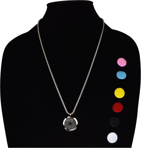 Wild Essentials Aum Om Necklace Essential Oil Diffuser Kit with Lavender, Lemongrass, Peppermint, Orange Oils, 12 Refill Pads, Calming Aromatherapy Gift Set, Customizable Color Changing, Perfume in Saudi Arabia