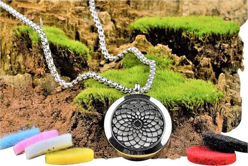 Wild Essentials Aum Om Necklace Essential Oil Diffuser Kit with Lavender, Lemongrass, Peppermint, Orange Oils, 12 Refill Pads, Calming Aromatherapy Gift Set, Customizable Color Changing, Perfume in Saudi Arabia