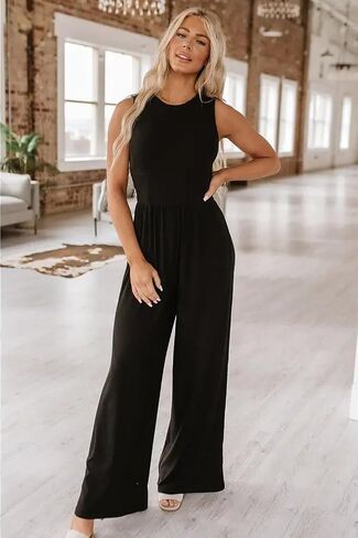 Womens Summer Jumpsuits Wide Leg Pants Dressy Casual Rompers One Piece Sleeveless Crew Neck Outfits in Saudi Arabia