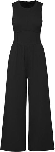 بذلة صيفية للسيدات بنطال بأرجل واسعة وسروال قصير كاجوال قطعة واحدة بدون أكمام وياقة دائرية in Kuwait