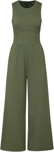 Womens Summer Jumpsuits Wide Leg Pants Dressy Casual Rompers One Piece Sleeveless Crew Neck Outfits in Saudi Arabia