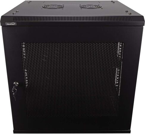 Navepoint 12U Deluxe IT حاوية خزانة مثبتة على الحائط مقاس 19 بوصة رف شبكة الخادم مع قفل باب مثقوب مقاس 16 بوصة أسود عميق مع/أرفف in Kuwait