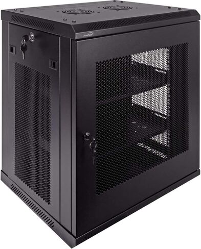Navepoint 12U Deluxe IT حاوية خزانة مثبتة على الحائط مقاس 19 بوصة رف شبكة الخادم مع قفل باب مثقوب مقاس 16 بوصة أسود عميق مع/أرفف in Kuwait