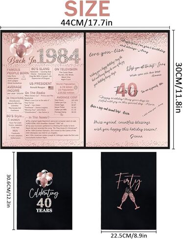 كتاب الضيوف لحفلة عيد الميلاد الأربعين من Vlipoeasn للنساء، كتاب تسجيل ملصق إبداعي لعام 1984، باللونين الوردي والأسود في كتاب التوقيع عام 1984، لوازم قطع مركزية لتزيين حفلات عيد الميلاد بعمر 40 عامًا in Kuwait