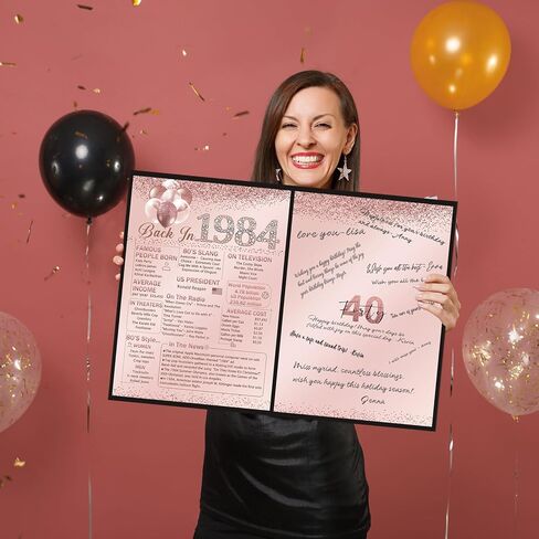 كتاب الضيوف لحفلة عيد الميلاد الأربعين من Vlipoeasn للنساء، كتاب تسجيل ملصق إبداعي لعام 1984، باللونين الوردي والأسود في كتاب التوقيع عام 1984، لوازم قطع مركزية لتزيين حفلات عيد الميلاد بعمر 40 عامًا in Kuwait