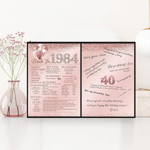 كتاب الضيوف لحفلة عيد الميلاد الأربعين من Vlipoeasn للنساء، كتاب تسجيل ملصق إبداعي لعام 1984، باللونين الوردي والأسود في كتاب التوقيع عام 1984، لوازم قطع مركزية لتزيين حفلات عيد الميلاد بعمر 40 عامًا in Kuwait