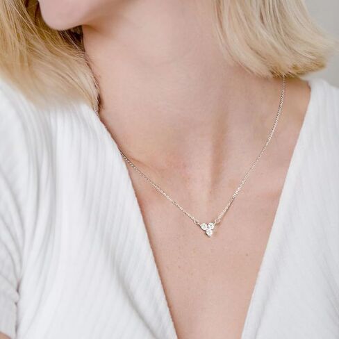 Moissanite Sterling Silver Pendant Necklace: White Gold Plated Round Cut Link Chain Sparkling VVS1 Solitaire Precious Stylish Birthday Valentine's Day Christmas Wedding Brides Jewelry Gift Teen Girl Women in Kuwait