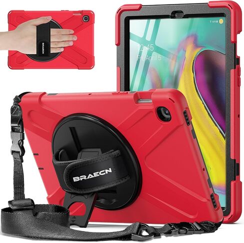 BRAECNstock for Samsung Galaxy Tab S5e Case 10.5 inch 2019 (SM-T720/T725/T727) Shockproof Protective Galaxy S5e Tablet Case for Kids with Screen Protector Pen Holder Rotating Stand+Hand Strap - Black in Saudi Arabia