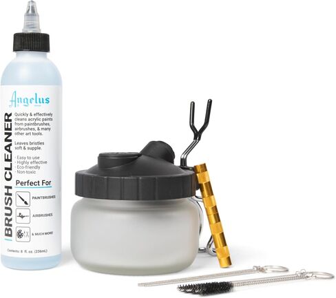 منظف ​​فرشاة الطلاء وفرشاة الطلاء من Angelus، 8oz، طقم أدوات تنظيف 12 قطعة، حامل وعاء البخاخة الزجاجي الفاخر 3 في 1 ومنظف - مجموعة كاملة in Saudi Arabia