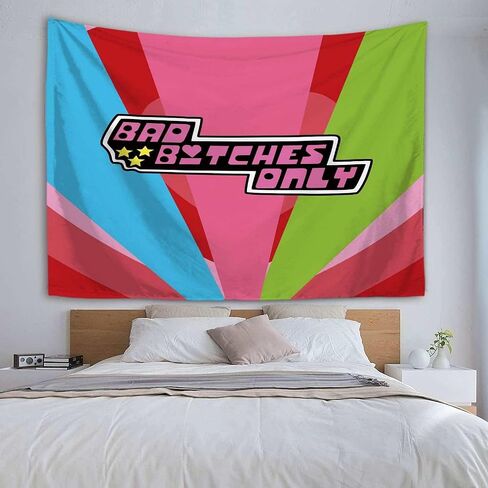 HuxtleEssentials Decorative Wall Tapestry,Bad BItches Only Words in Neon Light for Bedroom Living Room Outdoor,51Hx60L inch in Kuwait