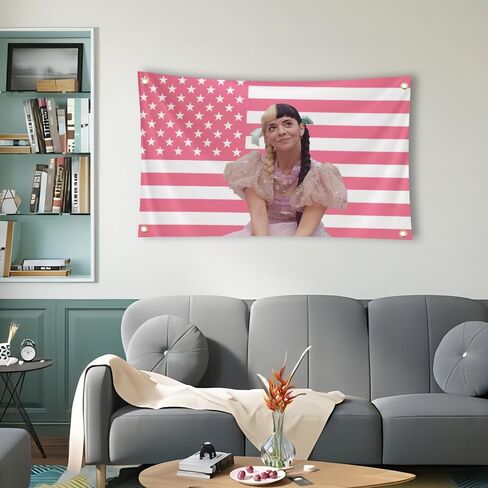 Generic Melanie Flags 3x5 Ft American Singer Flags Pink Flags Tapestry for Bedroom Party College Dorm Bedroom Wall Decor with 4 Brass Grommets Decor in Saudi Arabia