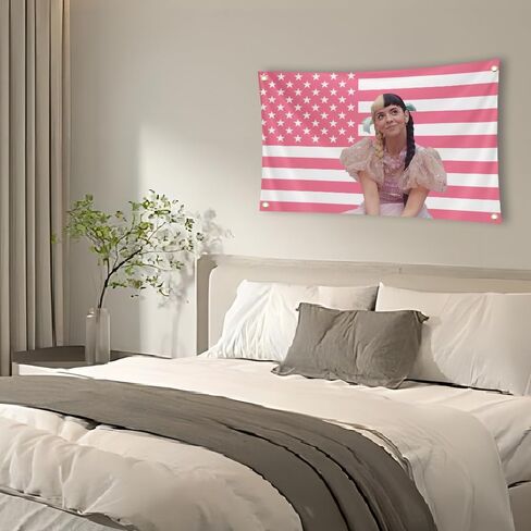 Generic Melanie Flags 3x5 Ft American Singer Flags Pink Flags Tapestry for Bedroom Party College Dorm Bedroom Wall Decor with 4 Brass Grommets Decor in Saudi Arabia
