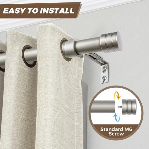 قضيب ستارة كامانينا 1 بوصة من 30 إلى 88 بوصة (2.5-7.3 قدم) قضبان ستارة مفردة فضية عتيقة للنوافذ، قضيب ستائر قابل للتعديل مع نهاية الغطاء in Kuwait