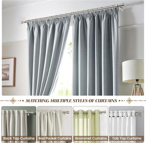 قضيب ستارة كامانينا 1 بوصة من 30 إلى 88 بوصة (2.5-7.3 قدم) قضبان ستارة مفردة فضية عتيقة للنوافذ، قضيب ستائر قابل للتعديل مع نهاية الغطاء in Kuwait