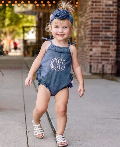 RuffleButts® Baby/Toddler Girls Light Wash Denim Headband - 0-24m in Saudi Arabia