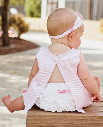 RuffleButts® Baby/Toddler Girls Light Wash Denim Headband - 0-24m in Saudi Arabia