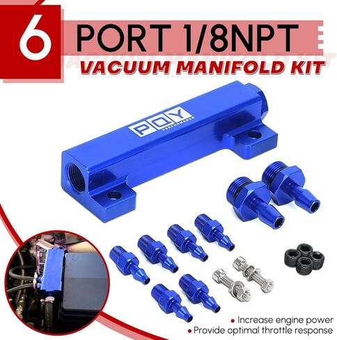 6 Port Vacuum Block Intake Manifold Kit Intake Fuel Wastegate Turbo Boost 1/8NPT for Racing Vacuum Manifold Black in Saudi Arabia