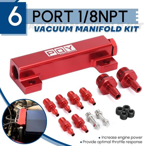 6 Port Vacuum Block Intake Manifold Kit Intake Fuel Wastegate Turbo Boost 1/8NPT for Racing Vacuum Manifold Black in Saudi Arabia