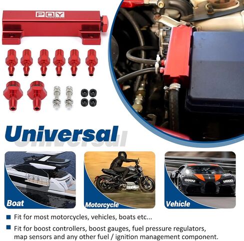 6 Port Vacuum Block Intake Manifold Kit Intake Fuel Wastegate Turbo Boost 1/8NPT for Racing Vacuum Manifold Black in Saudi Arabia