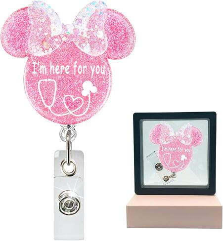 Cute Nurse Badge Reel Funny Mouse Head Name Tag ID Clip Retractable Holder for Doctor Medical Assistant Nursing Student NP CNA RN ER Hospital Work Essentials,Nurse Gift,Purple-Color in Saudi Arabia