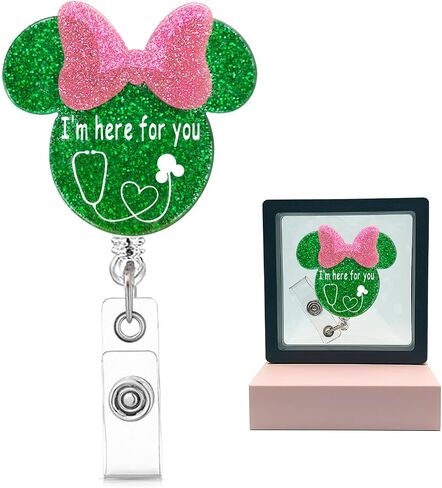 Cute Nurse Badge Reel Funny Mouse Head Name Tag ID Clip Retractable Holder for Doctor Medical Assistant Nursing Student NP CNA RN ER Hospital Work Essentials,Nurse Gift,Purple-Color in Saudi Arabia
