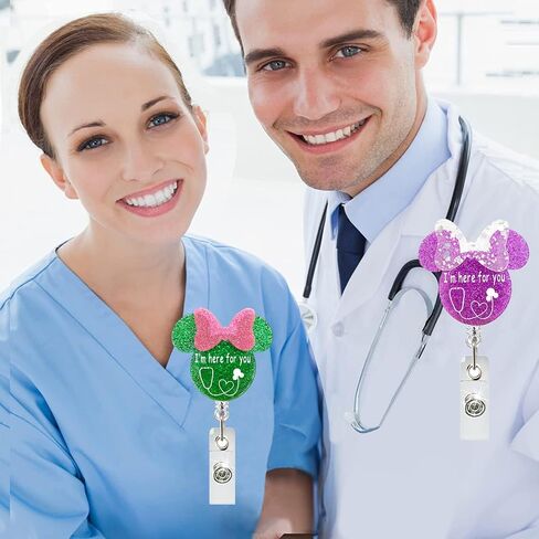 Cute Nurse Badge Reel Funny Mouse Head Name Tag ID Clip Retractable Holder for Doctor Medical Assistant Nursing Student NP CNA RN ER Hospital Work Essentials,Nurse Gift,Purple-Color in Saudi Arabia