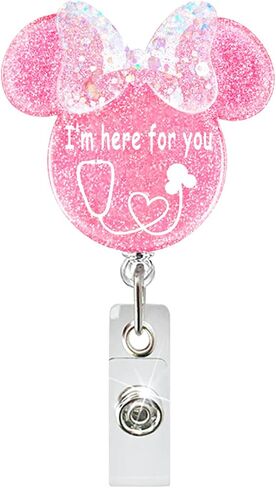 Cute Nurse Badge Reel Funny Mouse Head Name Tag ID Clip Retractable Holder for Doctor Medical Assistant Nursing Student NP CNA RN ER Hospital Work Essentials,Nurse Gift,Purple-Color in Saudi Arabia