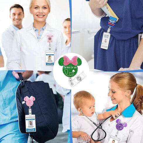 Cute Nurse Badge Reel Funny Mouse Head Name Tag ID Clip Retractable Holder for Doctor Medical Assistant Nursing Student NP CNA RN ER Hospital Work Essentials,Nurse Gift,Purple-Color in Saudi Arabia