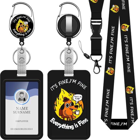 Funny Badge Reel Retractable with 360° Swivel Carabiner Clip, Cute ID Badge Holder with Breakaway Lanyard, Teacher Nurse Office Gifts (This is Fine Dog) in Saudi Arabia