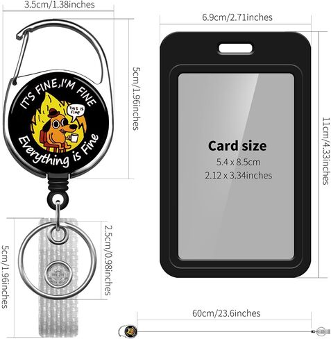 Funny Badge Reel Retractable with 360° Swivel Carabiner Clip, Cute ID Badge Holder with Breakaway Lanyard, Teacher Nurse Office Gifts (This is Fine Dog) in Saudi Arabia