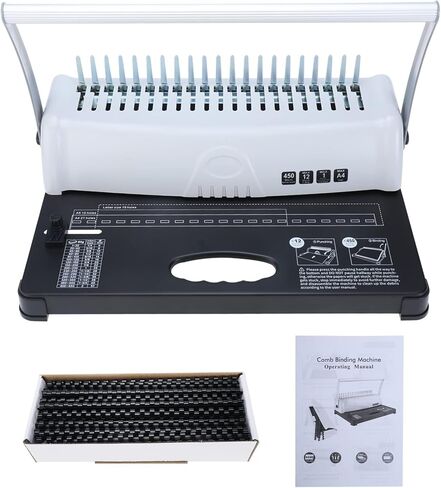 ماكينة تجليد مشط ذات 21 فتحة من YaeTek، 450 ورقة، مجلد خرامة ورق يدوي مع مجموعة بداية 100 قطعة من أشواك تجليد مشط PVC مقاس 3/8 بوصة لأوراق A4 / A5 in Kuwait