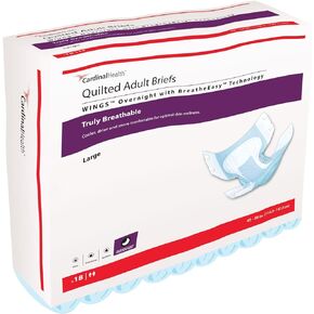 Cardinal Health™ Quilted Adult Briefs, Wings™ Overnight with BreatheEasy™ Technology, Maximum Absorbency, Large