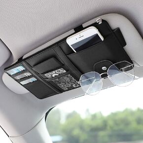 Leather Car Sun Visor Organizer with Net & Zipper, Ultra Light, Ultra Thin Design, Auto Interior Accessories Storage Pocket Pouch Car Truck Sun Visor Case Bag