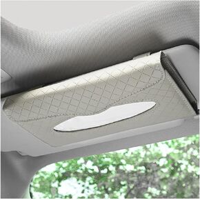 Kewucn Car Tissue Holder, Auto Sun Visor Leather Napkin Holder, Universal Vehicle Mask Holder Tissue Dispenser with Tissue Refill for Visor & Backseat, Interior Car Accessories (Beige)