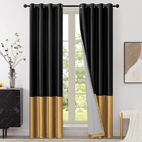 BULBUL Cream 100% Full Blackout Velvet Curtains,96 inches Long Ivory Black Modern Liner Curtains Thermal Drapes Panels for Living Room Bedroom Grommet Set of 2