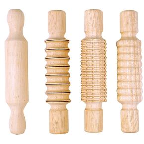 Colorations DESIGN All Wood Clay and Dough Textured Rolling Pins, Set of 4, Assorted, Hard Natural Wood, Easy to Clean, 8 1/2 Inches, for Kids, Arts & Crafts