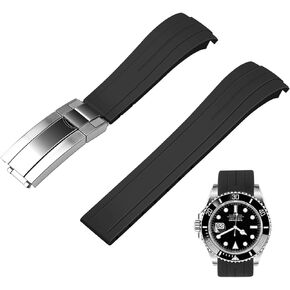 20mm 22mm Curved End Rubber Watch Band, Tapered Silicone Curved Replacement Watch Strap for Men Women with Classic Diving Buckle