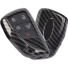 JWWY Key Fob Case Cover Holder Shell Protector Sleeve Enclosure Fit for 2020-2024+ Chevy Silverado/Suburban/Tahoe Key Accessories Carbon Fiber