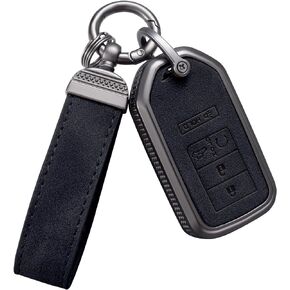 YO&YOYE متوافق مع غطاء Honda Key Fob مع سلسلة مفاتيح جلدية لحماية المفاتيح لسيارة Honda Accord Civic CRV Pilot HRV Odyssey Ridgeline Passport (أسود)
